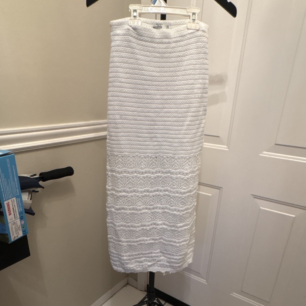 Hollister White Knit Lace Midi Skirt XS Regular Pull On Solid 26212242 Women